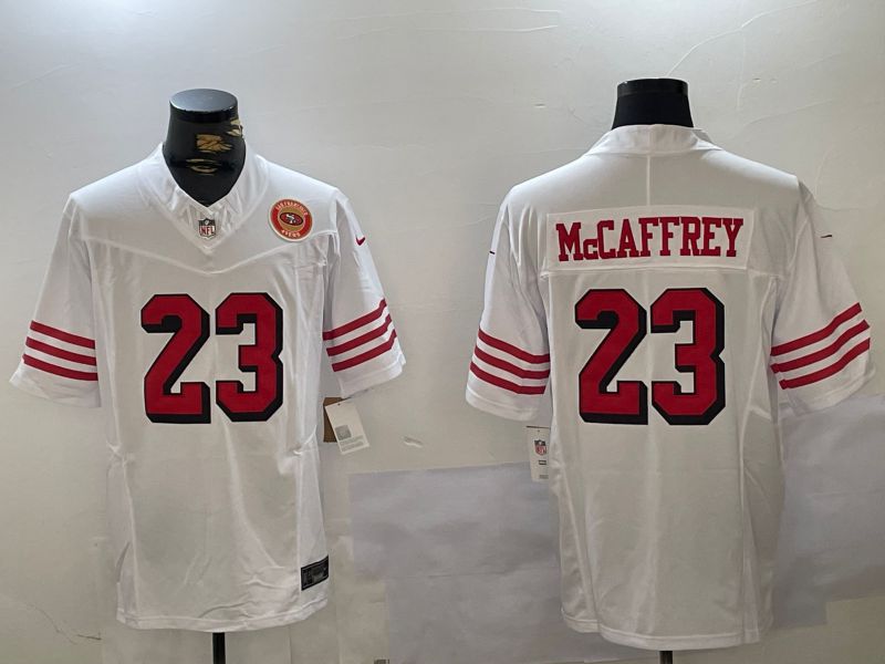 Men San Francisco 49ers #23 Mccaffrey White Three generations 2024 Nike Vapor Limited NFL Jersey style 4